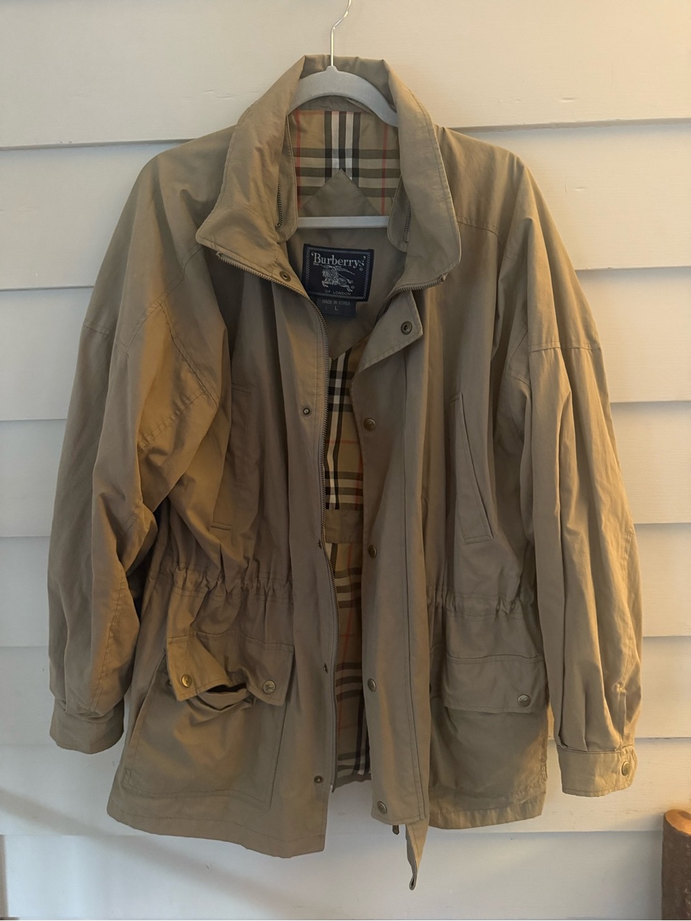Burberry Classic Beige Cotton Jacket with Iconic Check Lining sz L